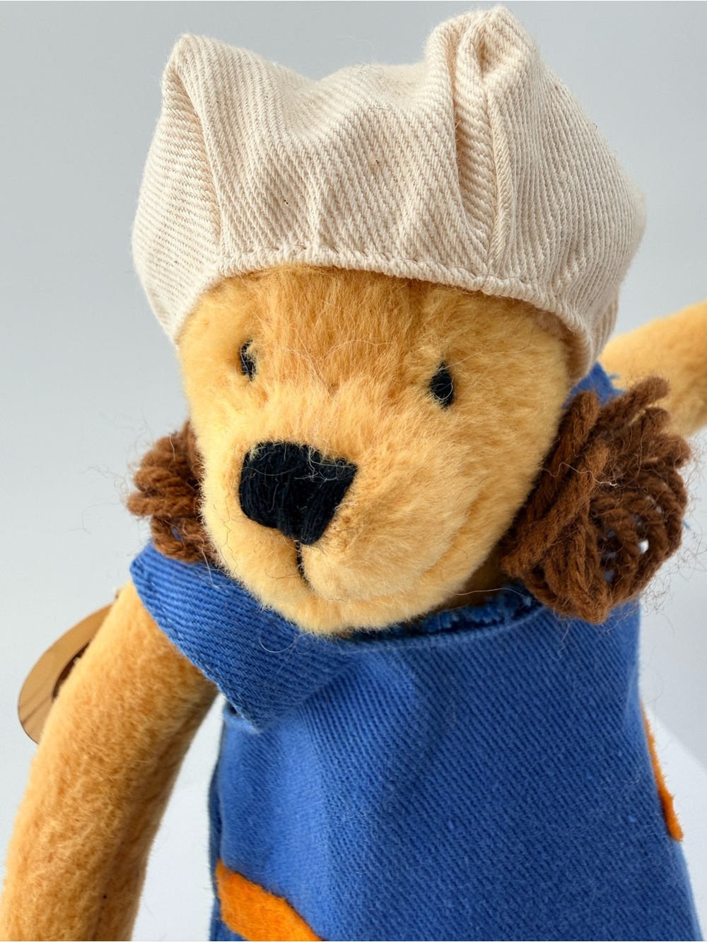 Plush Bear Stuffed Animal in Cream & Blue — Soft Cuddly Toy